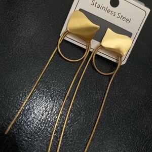 Gold Stainless Steel Dangle Earrings